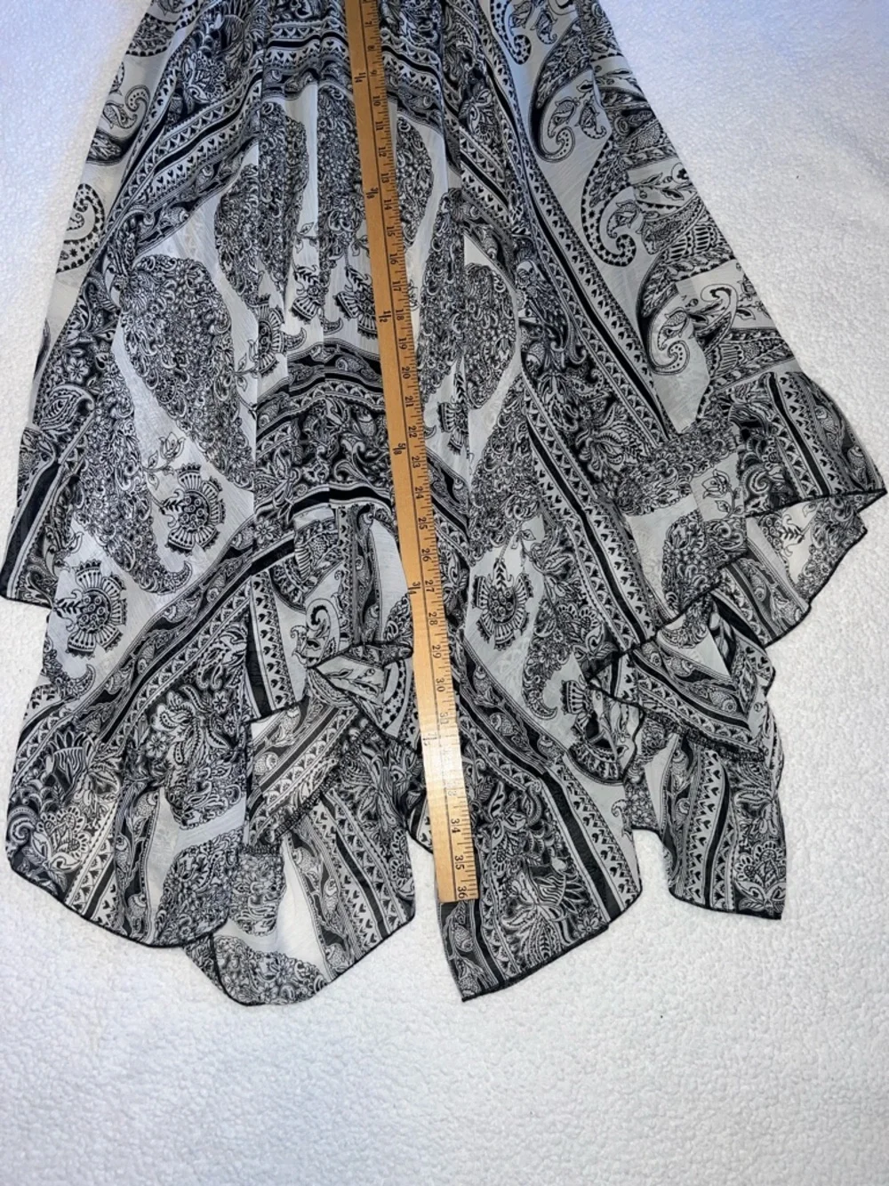 Lapis Black & White Paisley Asymmetrical Handkerchief Hem Skirt - Picture 4 of 7